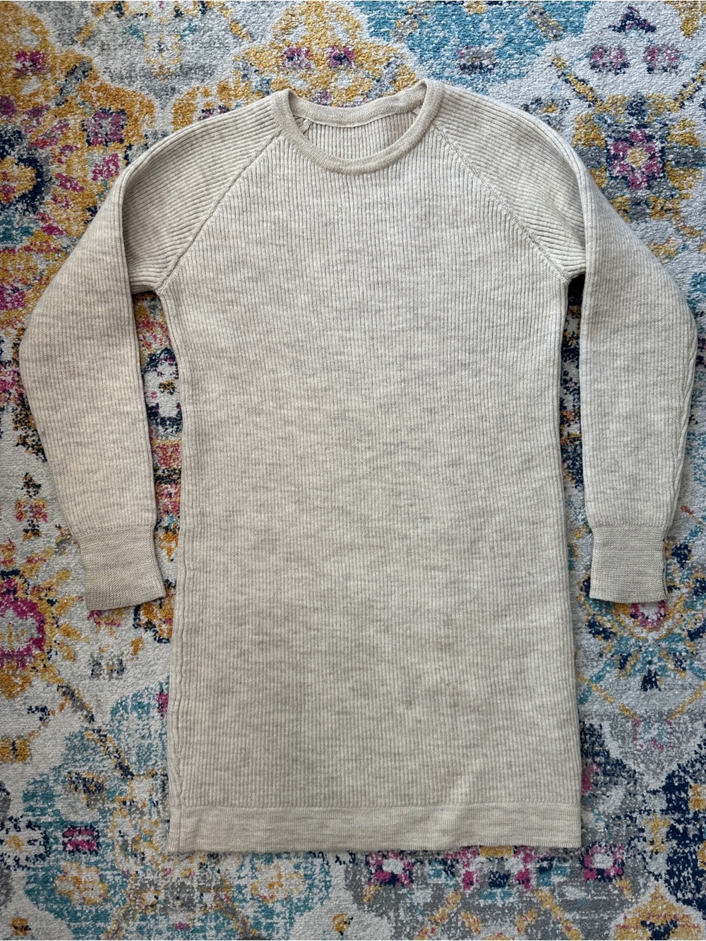 MHL Margaret Howell 100% Wool Ribbed Raglan Long Sweater Dress Beige S/M